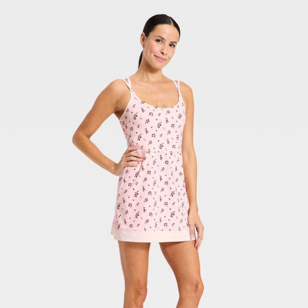 Women's Knit Strappy Active Dress - All In Motion Light Pink Floral M